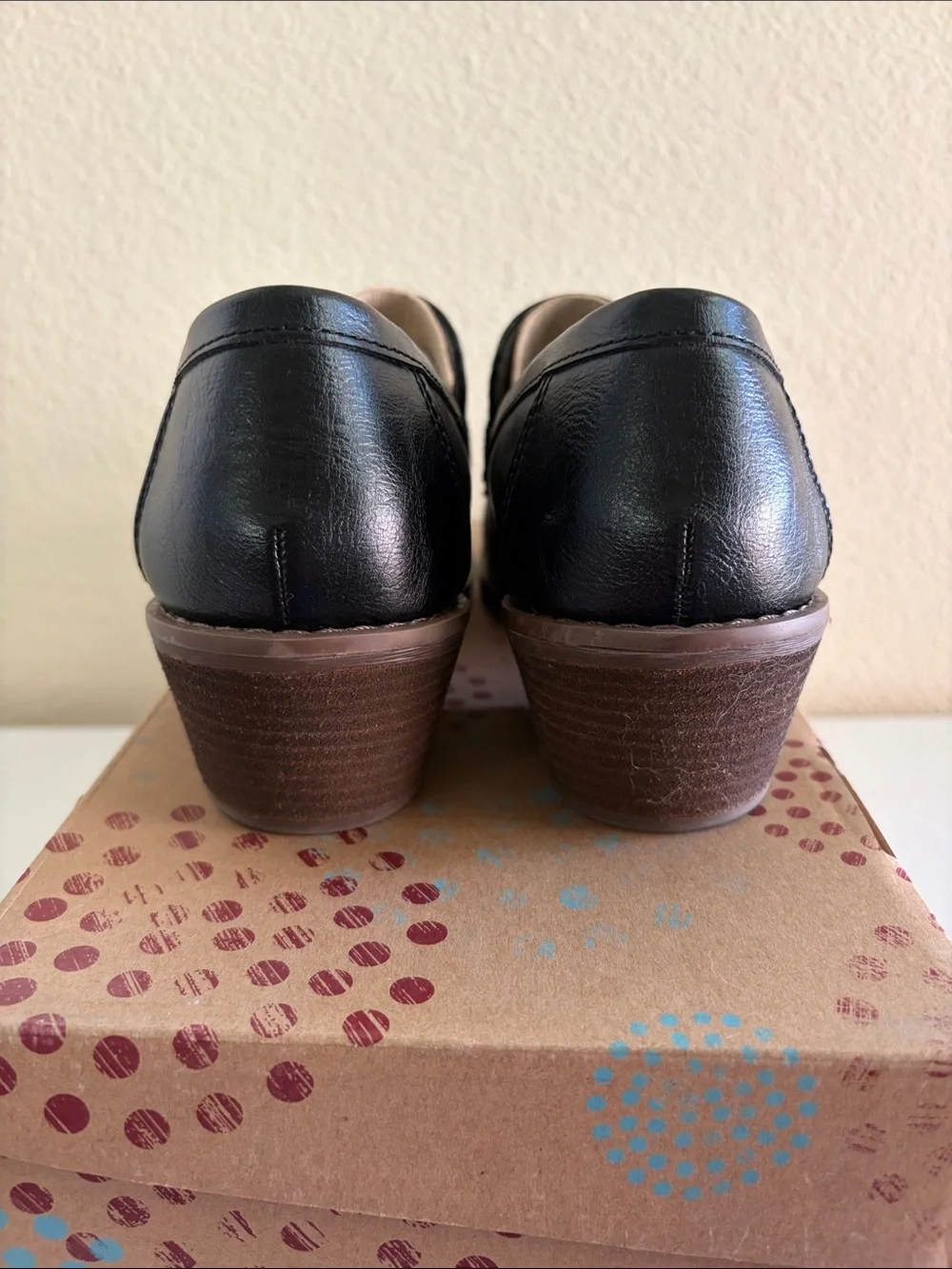 Abbott Black Leather Low Block Heel Loafer